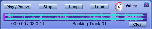 The backing track player with play, stop, loop, load and volume
